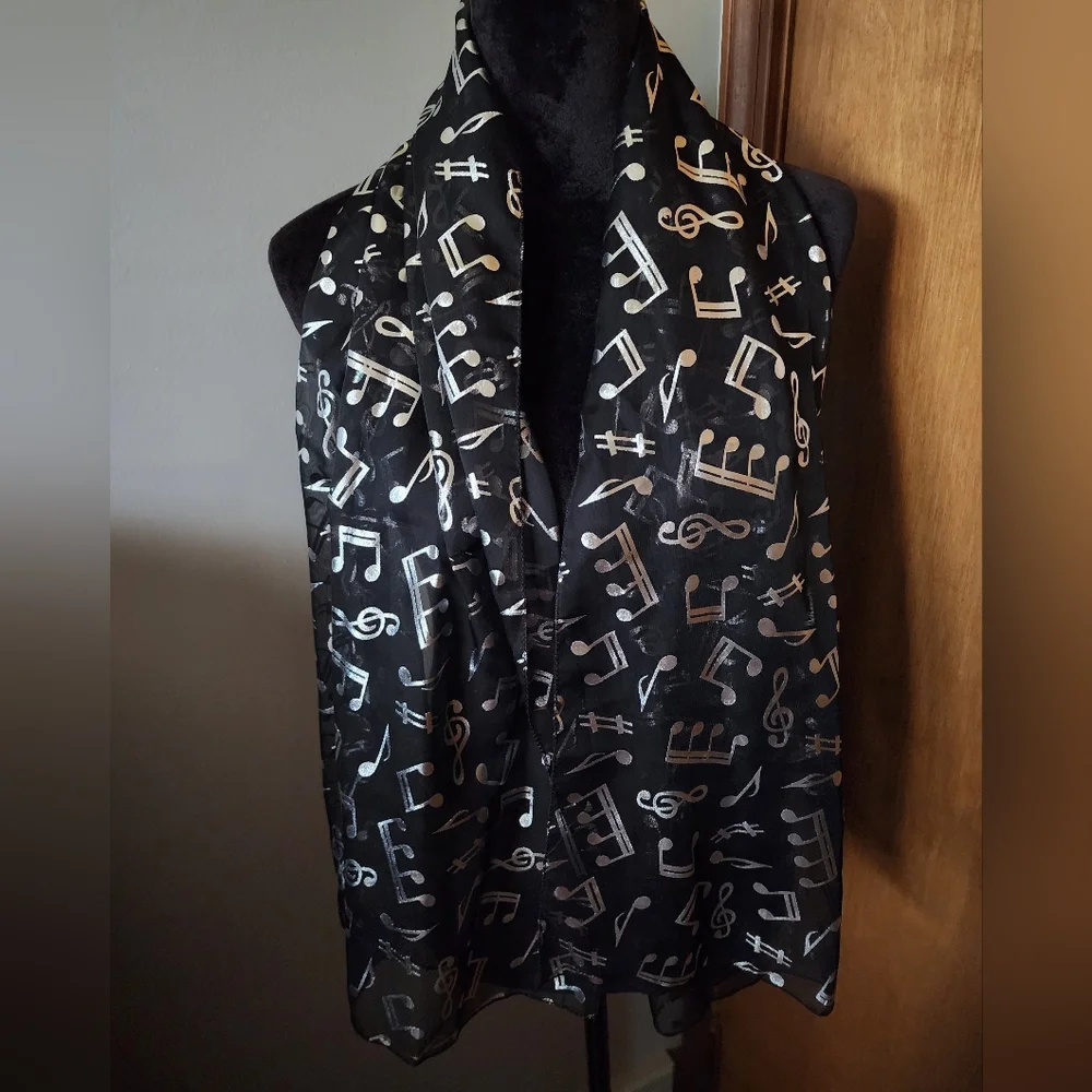 Musical Black w/White Notes Scarf